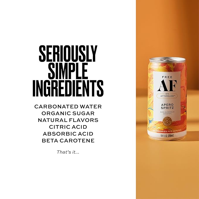 AF Drinks Non-Alcoholic Apero Spritz | Alcohol Alternative Sparkling Cocktails with AFTERGLOW Botanical Warmth | Gluten-Free, Low-Calorie | 8.4 oz Cans (12-Pack)