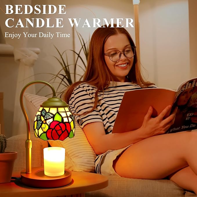 Candle Warmer Lamp with Timer Dimmer, Butterfly Tiffany Style Stained Glass Candle Lamp Warmer, Adjustable Wax Melt Warmer with 2 Bulbs for Small Jar Candles Birthday Gifts for Women Mom Friend