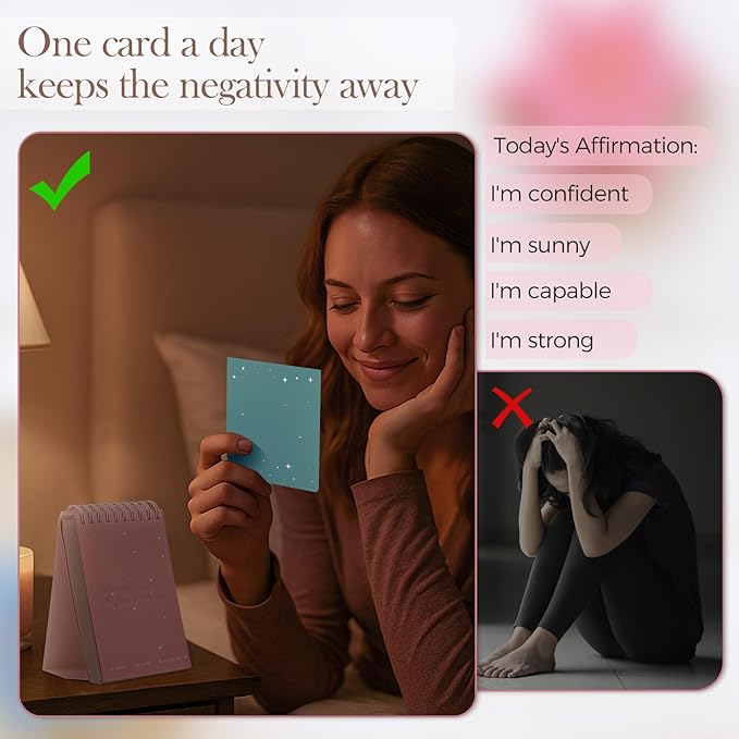 XKDOUS Affirmation Cards for Women, 60 Positive Affirmations Cards, Perpetual Calendar, Motivational Cards with Miracle Mantras, Birthday Inspirational Friendship Gifts for Women, Desk Accessories