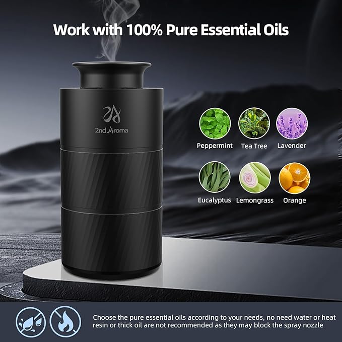 Car Freshener Diffuser, Aluminum Waterless Diffusers for Essential Oils, 20ml Portable USB Rechargeable Smart Aromatherapy Machine with 3 Timing & 3 Mist Levels for Car Room Office