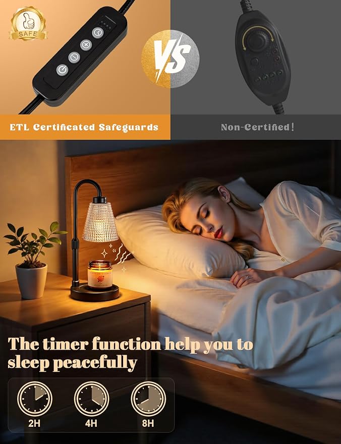 Innqoo Amber Candle Warmer Lamp with Timer, Dimmable Candle Warmer for Jar Candles, Height Adjustable Wax Melts Warmer, Birthday Gifts for Women Mom, House Warming Gifts New Home Decor