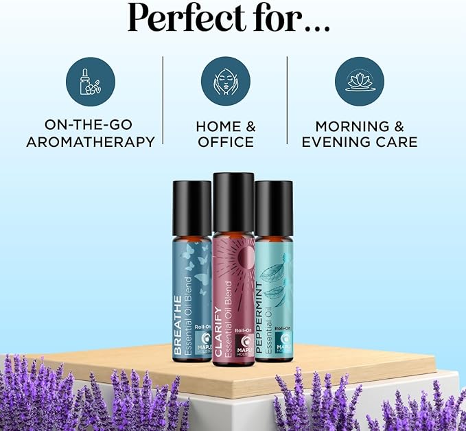 Headache Roll on Essential Oils - Aromatherapy Essential Oils Sets Variety Pack with Peppermint Clarify and Breathe Essential Oil Roll Ons - Fun & Cute Wellness Gift for Young Women Teens & Girls