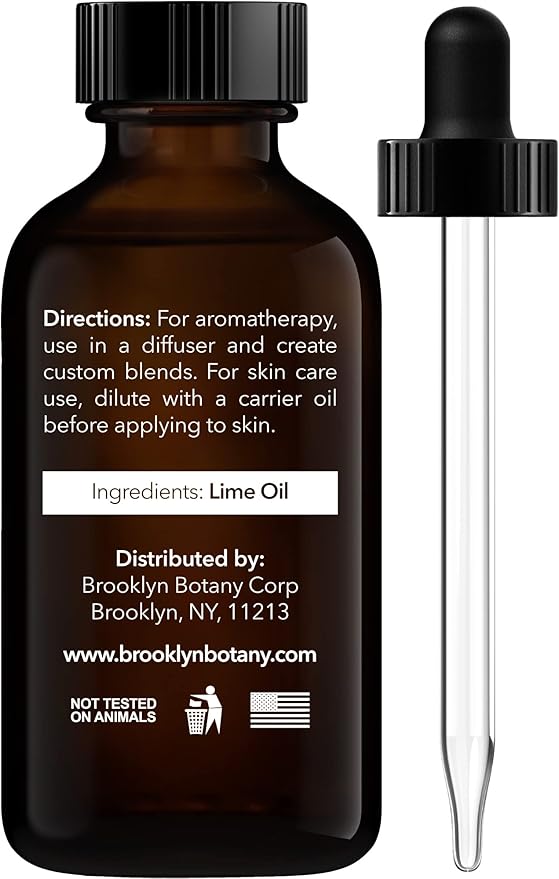 Brooklyn Botany Lime Essential Oil - 100% Pure and Natural - Premium Grade Oil with Dropper - for Aromatherapy and Diffuser - 1 Fl Oz