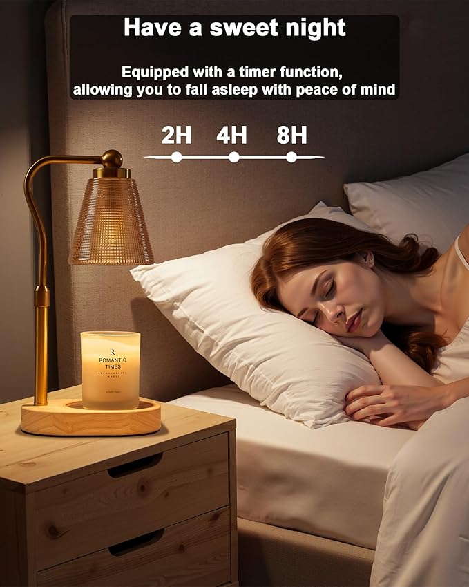 Candle Warmer Lamp with Timer, Dimmer, Adjustable Height, 2 Replacement Bulbs, Electric Candle Warmer for Jar Candles, Decorative Candle Lamps (Gold)