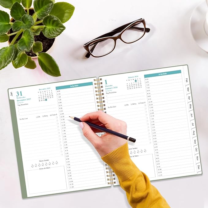 2026 Daily & Monthly Planner - One Page Per Day, Daily Planner from January 2026 - December 2026, Planner 2026 with 12 Monthly Tabs, 8.5" x 11", Green