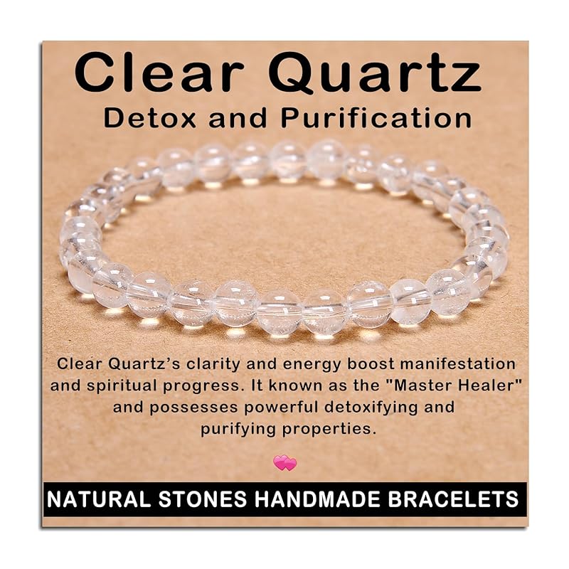 AD Beads Handmade Gemstone Stretch Elastic Bracelet Crystal Healing Reiki Nature's Beauty and Spiritual Essence Unisex (6mm, Clear Quartz (Detox and Purification))