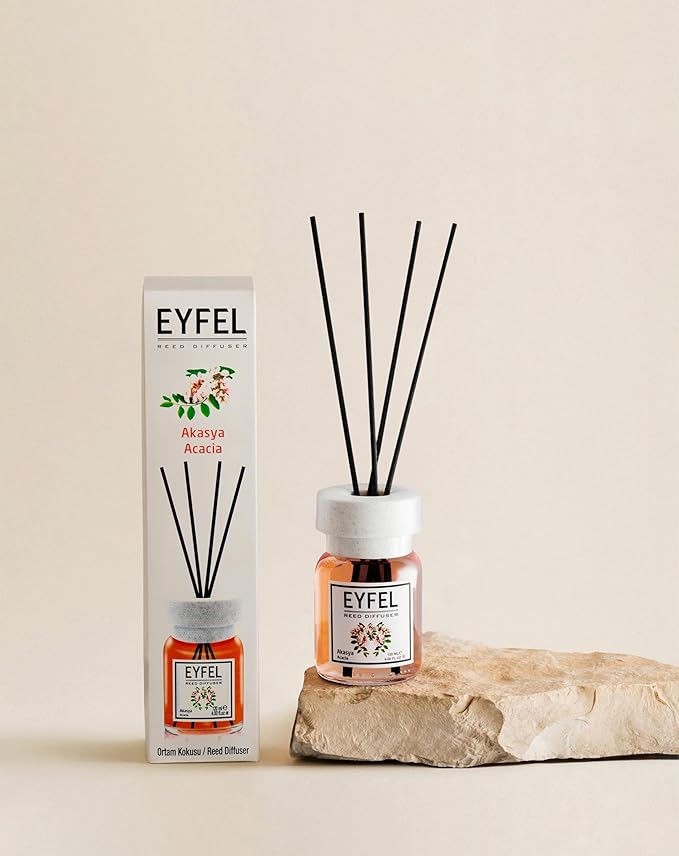 EYFEL Acacia Reed Diffuser Set - 4.05 fl oz Oil Diffuser Sticks, Bathroom & Home Fragrances, Scented Sticks, Home Décor