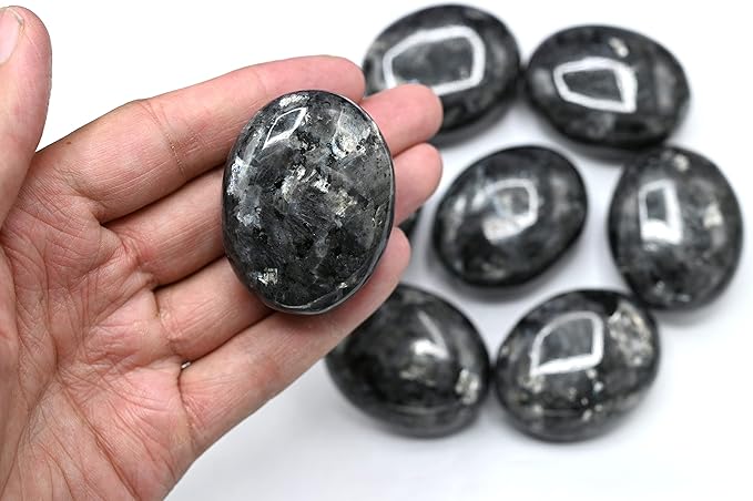 Amazing Gemstone Larvikite Crystals and Healing Stones - Large Palm Stone Crystals Piedra - Crystal for Good Luck, Balanced Positive Energy, Meditation - Unique Stocking Stuffers, Gifts for Women, Men
