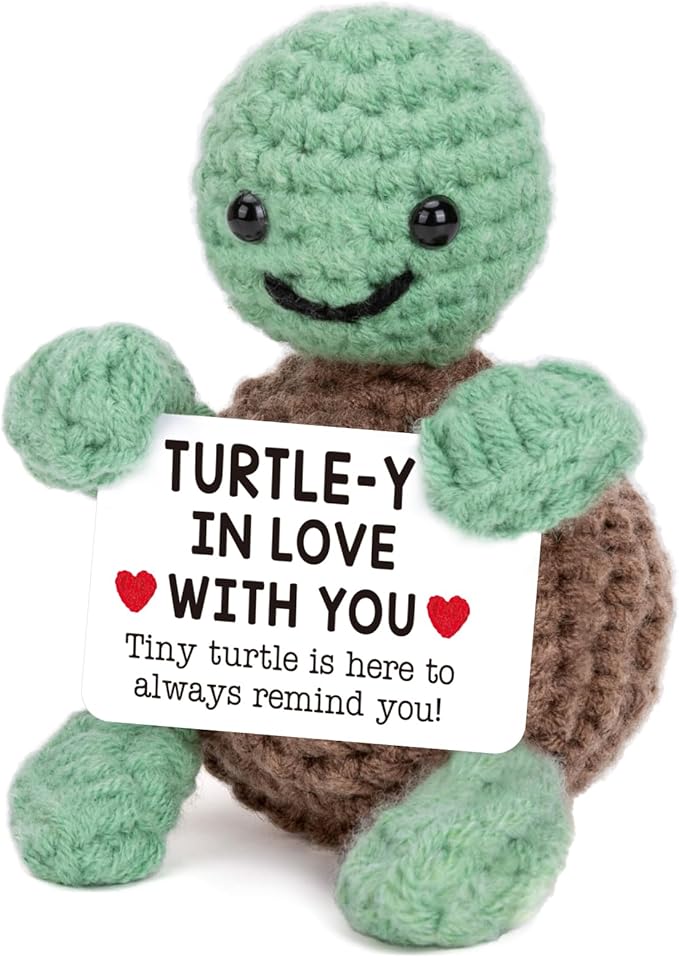 Funny Turtle Crochet Gifts for Her Him, I Love You for Wife Husband, Small Gifts for Girlfriend Boyfriend, Cute Anniversary Birthday, Emotional Positive Crochet Turtle