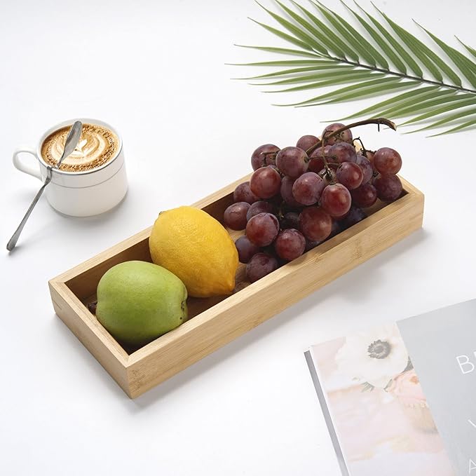 Bamboo Bathroom Tray, Bathroom Vanity Tray, Bathroom Trays for Counter, Toilet Tank Tray, Toilet Basket for Organizing (11.8 x 4.5 x 1.6 inch)