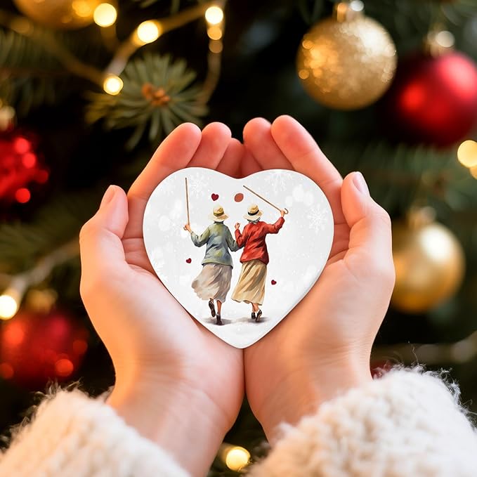 1pc 2 Side Printed We'll Be Friends Ceramic Ornament 2025, Heart-Shaped Christmas Tree, Cute Keepsake Decoration