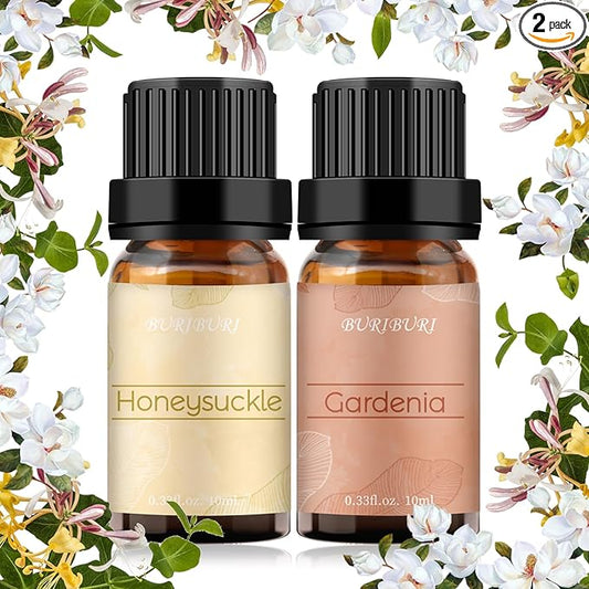BURIBURI Honeysuckle and Gardenia Essential Oil Set, 100% Pure, Undiluted, Natural Essential Oils Gift Set for Diffuser, Massage