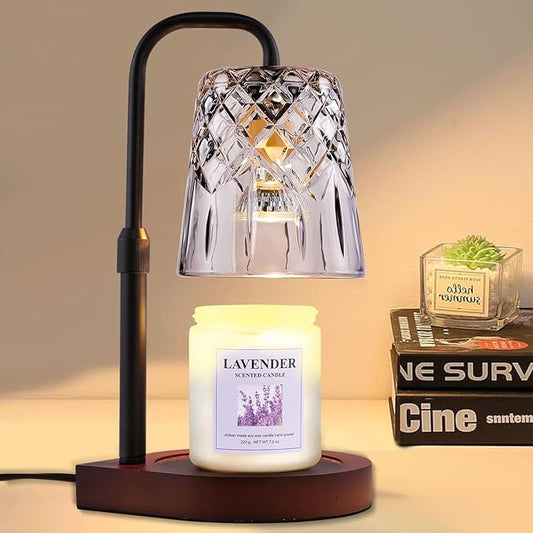 Candle Warming Lamp with Timer Dimmer, Adjustable Height Electric Wax Melt Warmer for Jar Candles with 3 Bulbs, Mother's Day Women's Home Decor Gift, Teardrop Base with Black Pole