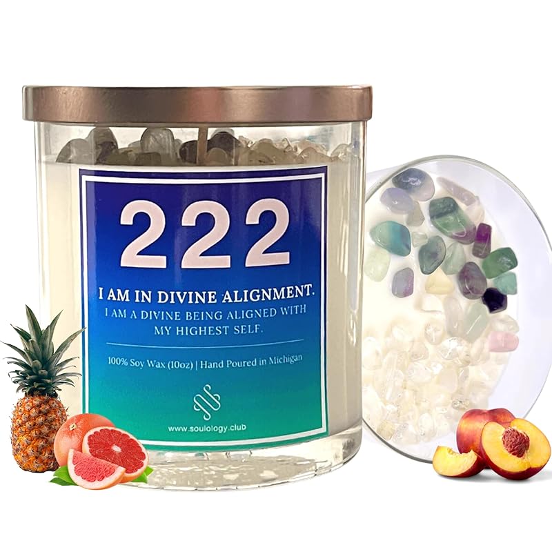 222 Angel Number Candle, 10oz, Crystal candle, 100% Soy Wax & Phthalate-Free Fragrance candles, Gifts candles for women, Angel Number Gift, Healing Candle, Spiritual Candle