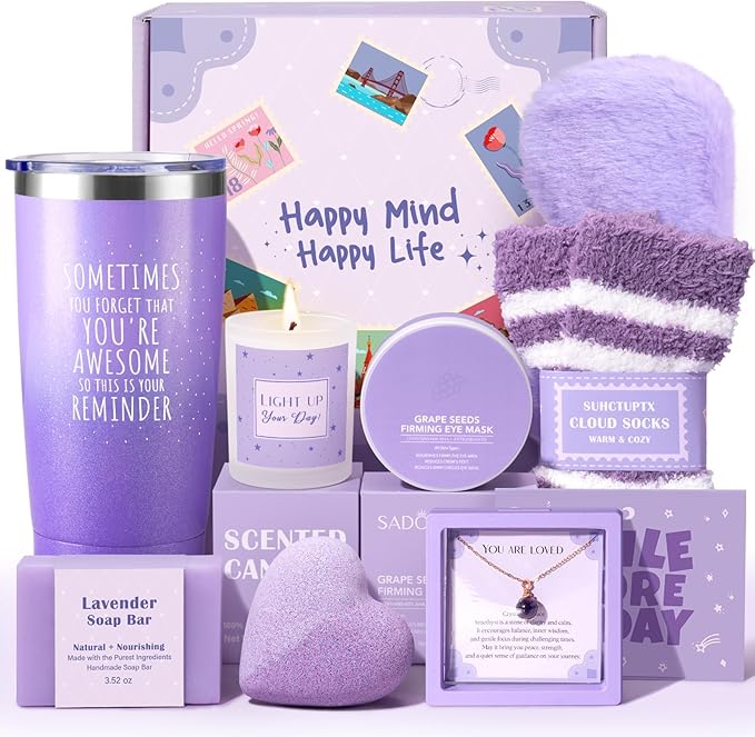 Gift Baskets for Women, 9pcs Unique Happy Birthday Gifts for Women, Best Mothers Day Christmas Gifts Get Well Soon Basket Appreciation Ideas Box w/ Tumbler Her Mom Sister Friend Friendship Teacher