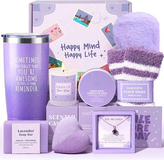Gift Baskets for Women, 9pcs Unique Happy Birthday Gifts for Women, Best Mothers Day Christmas Gifts Get Well Soon Basket Appreciation Ideas Box w/ Tumbler Her Mom Sister Friend Friendship Teacher