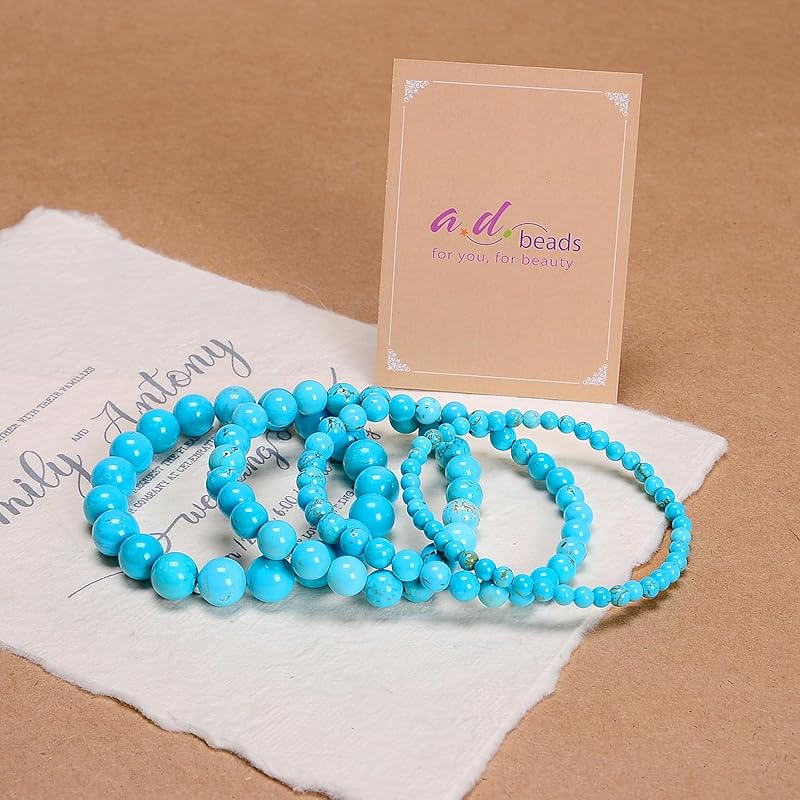 AD Beads Handmade Gemstone Stretch Elastic Bracelet Crystal Healing Reiki Nature's Beauty and Spiritual Essence Unisex (10mm, Blue Turquoise (Great Wisdom))