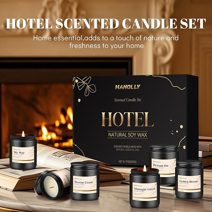 Hotel Scented Candles Set, 6 Pack Candles for Home Scented, Luxury Aromatherapy Jar Candle Gifts for Men & Women, Natural Soy Wax Long Lasting Candle Kit for Halloween, Birthday, Christmas