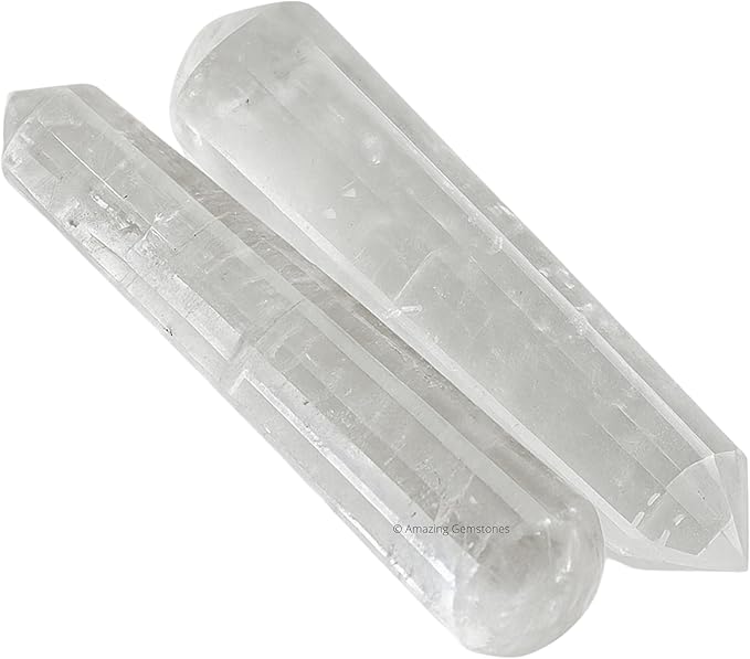 Amazing Gemstone Clear Quartz Crystal Wand Massage Stick - Pelvic Wand Gua Sha for Adults - Crystals and Healing Stones Massage Wands for Adults Gifts (Pointed)