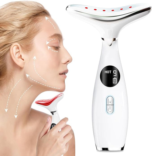 Face and Neck Beauty Massage Wand, 3 Modes - 9 Vibration Frequencies - LED - Heating, 3-in-1 Facial Sculptor for Skin Care at Home Therapy Face Massager Tool for Skin Tightening and Lifting