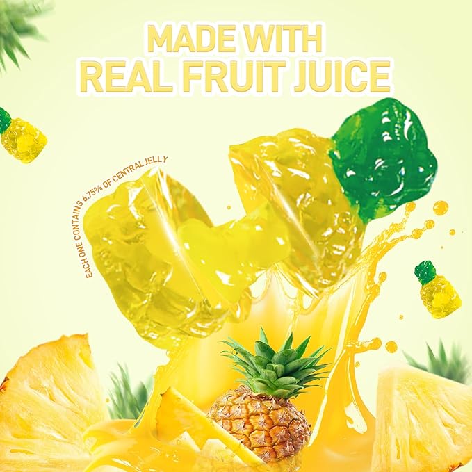 AMOS 4D Gummy Pineapple Burst Candy,Fruit-Shaped Gummies, Natural Flavor, 240g Individual Sharing Pack