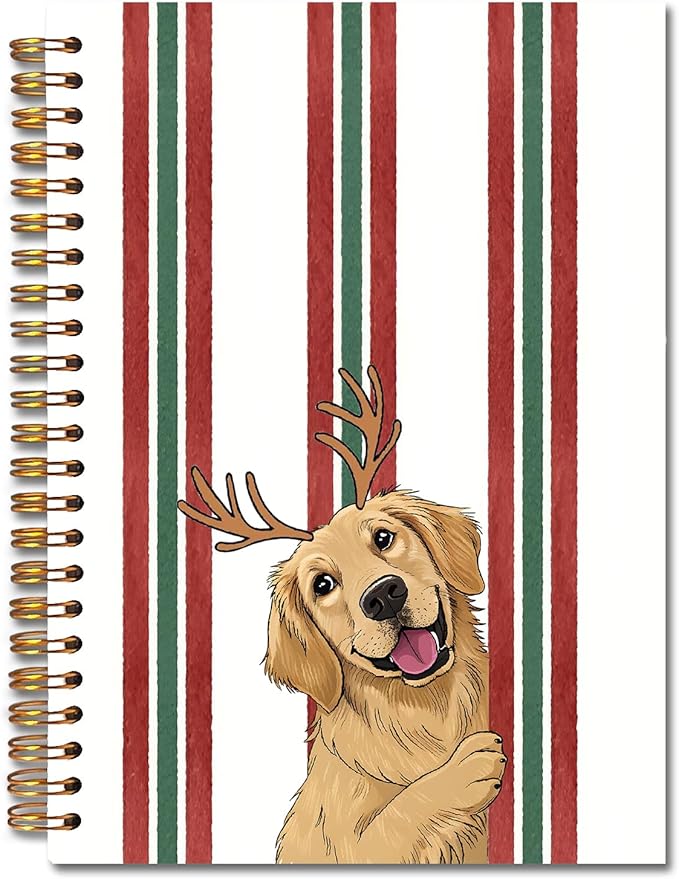 Exqcom Christmas Golden Retriever Spiral Notebook Gifts, Golden Retriever Lover Gifts Journal for Women, Striped Funny Dog Hardcover Notebook Journal Office School Supplies, 5.5x8.3 Inch