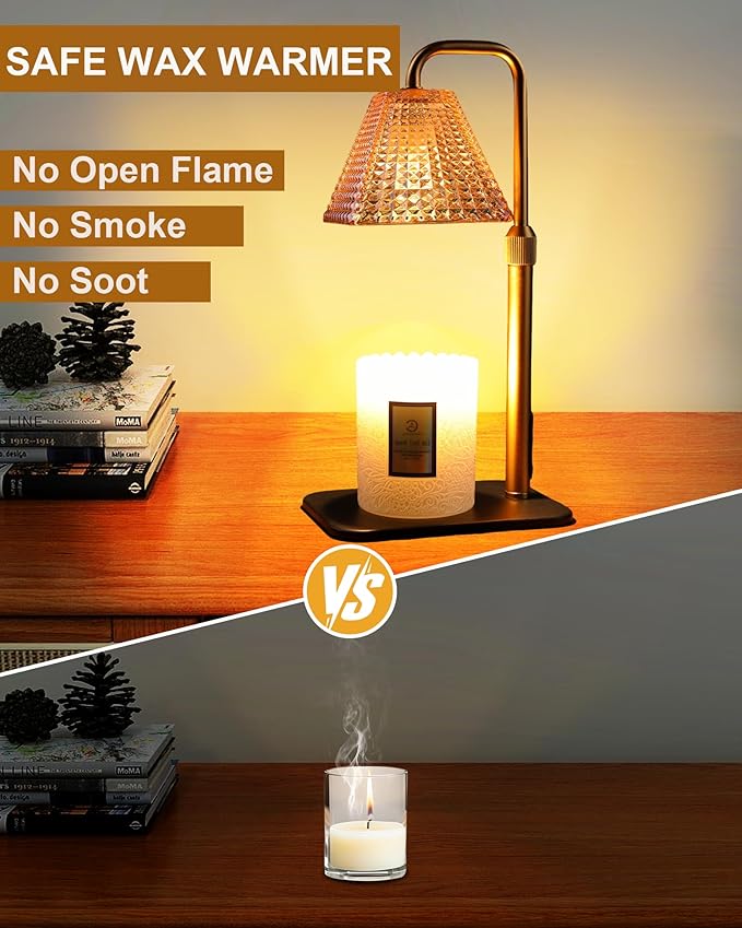 Candle Warmer Lamp with Timer Dimmer - Birthday Gifts for Women Mom House Warming Gift New Home Room Decor, Adjustable Height Wax Melt Warmer Lamp for Scented Jar Candles with 2 Bulbs (Gold)