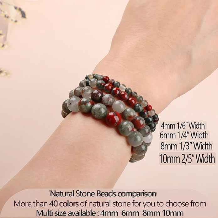 LPBeads Handmade Natural Gemstone Stretch Elastic Bracelet Healing Crystal Round Stone Beads Jewelry Gifts for Women Men