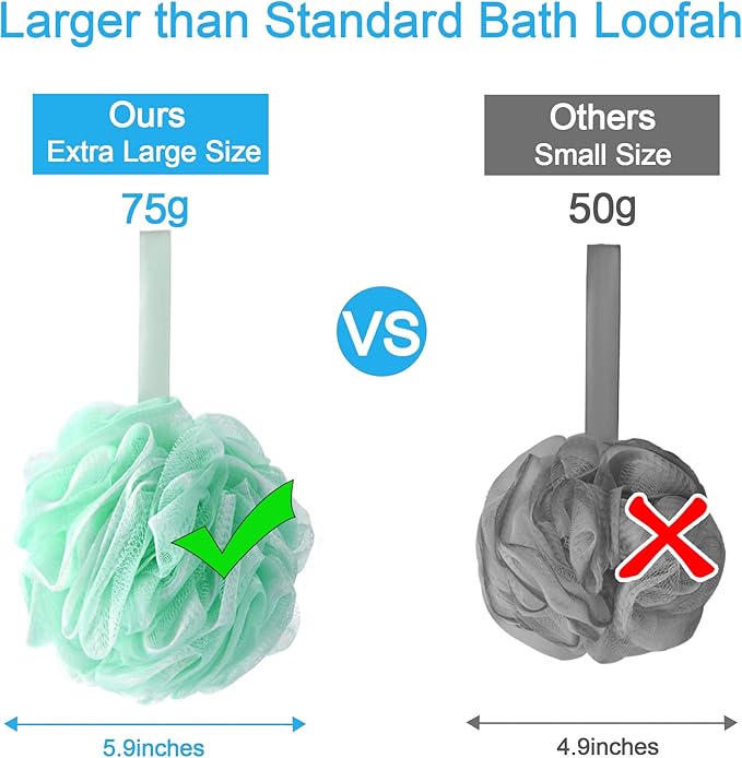 AmazerBath Loofah Sponge 75g/Piece, Exfoliating Bath Sponge Body Scrubber, Large Loofa Set of 4 - White Grey-Pink-Army Green-Green