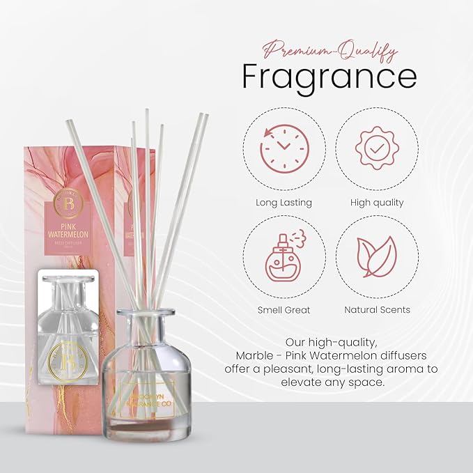 Brooklyn Fragrance Co. Marble - Long Lasting Scented Aroma Diffuser – Pink Watermelon Air Freshener for Home- Fragrance Diffuser for a Large Room - 100ML