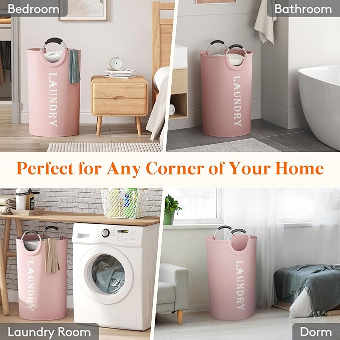 Lifewit 120L 2-Pack Large Laundry Basket, Collapsible Laundry Hamper with Aluminum Handles, Waterproof Freestanding Dirty Clothes Hampers for Laundry Room Bedroom Dorm Bathroom, Pink