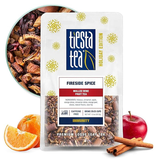 Tiesta Tea - Fireside Spice, Loose Leaf, Mulled Wine Herbal Tea, Premium Non-Caffeinated Holiday Blend, Make Hot or Iced, Brews Up to 25 Cups, 1.5 Ounce Resealable Pouch