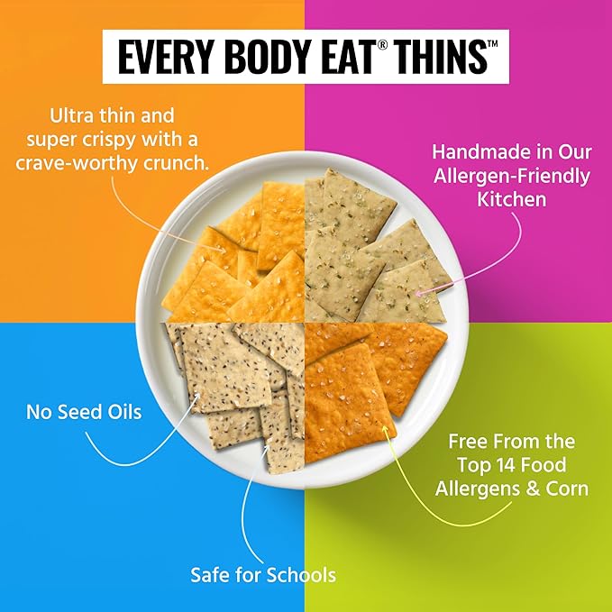 Every Body Eat Snack Thins, Four Flavor Variety Pack, Vegan, Gluten Free and Dairy Free (Pack of 4)