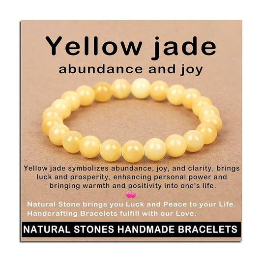 AD Beads Handmade Gemstone Stretch Elastic Bracelet Crystal Healing Reiki Nature's Beauty and Spiritual Essence Unisex (8mm, Yellow Jade (abundance and joy))