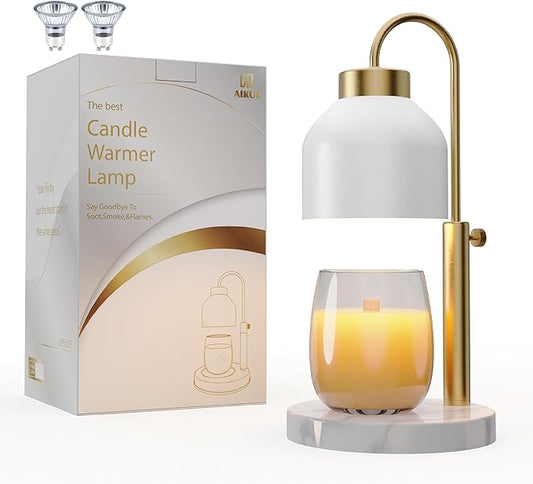 Candle Warmer Lamp, Mother's Day Gifts,with 2 Bulbs,Timer & Dimmer,Compatible with Large Yankee Candle Jars,3 Wick Candles,Height Adjustable Electric Top Melter,110-120v, (White Marble)