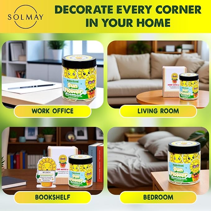 Positive Sunflower Jar – 60 Daily Affirmation Cards with Standee | Encouragement Gift for Women, Friends, Coworkers | Uplifting Notes, Desk Decor, Just Because Gift, Emotional Support Jar