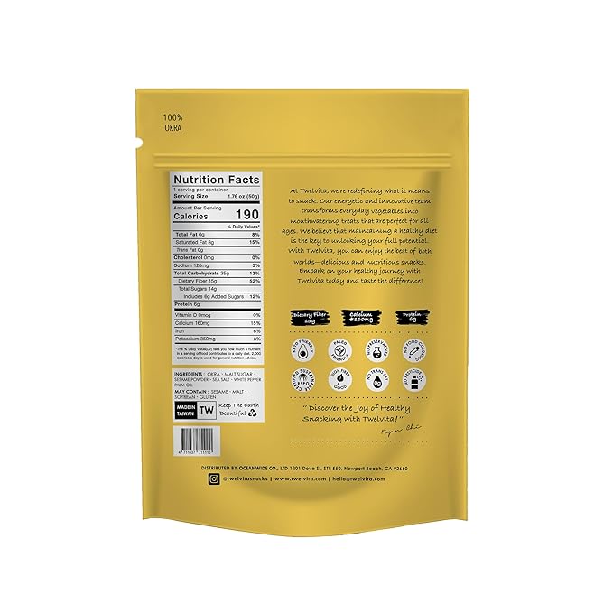 TwelVita Wholesome Baked Okra Crisps, Vegan Snacks, Clean Label, Non-GMO, Gluten-Free, 1.76 oz ea, Pack of 4