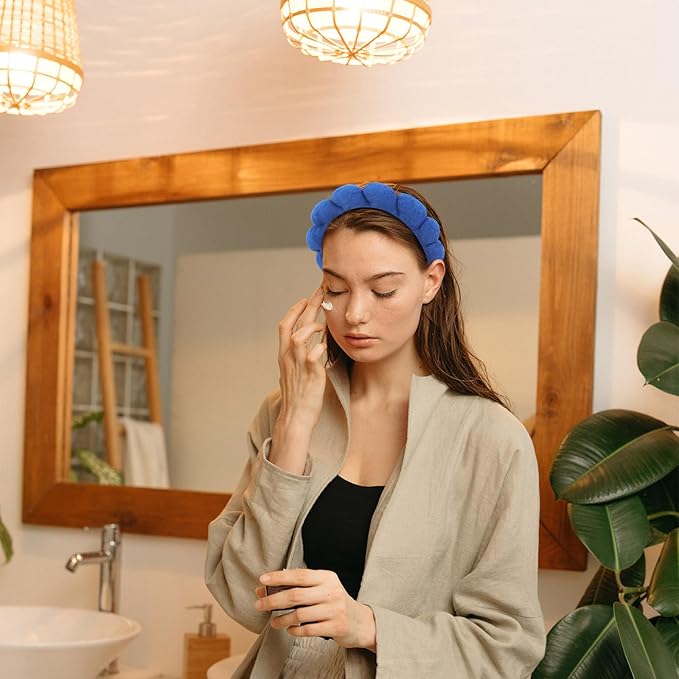 3 Pack Spa Headbands for Washing Face, Skincare & Makeup, Terry Cloth Headbands with Puffy Cloud Design, One Size Fits Most, Comfortable & Durable