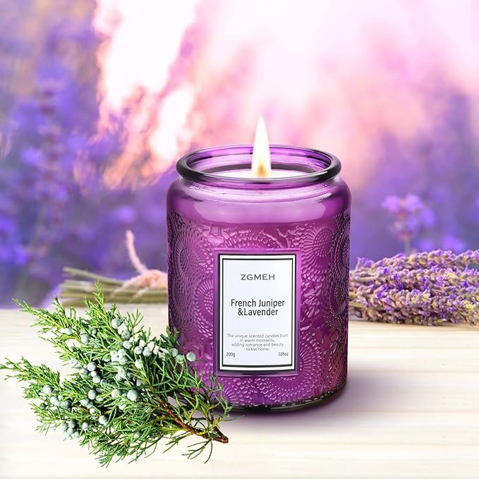 Jar Candles Lavender Home Scented - 100% Natural Soy Wax & 1 Cotton Wick,Luxury Embossed Bottle Candle,Scented Jar Candle Gift for Women/Men 7.05oz/40 Hours Burn Time