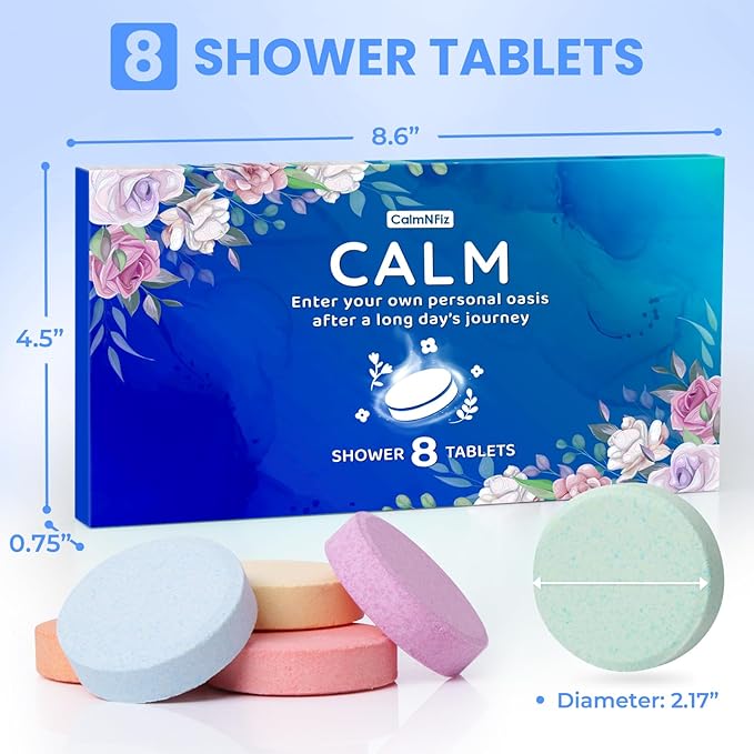 Shower Steamers 8 Pack Set Shower Bombs Tablets in Blue Box with 8 Fragrances with Shea Butter for Self-Care & Relaxation, Idea for Women and Men