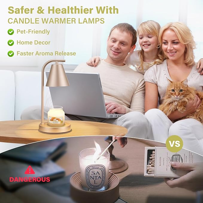 Champage Gold Candle Warmer with Timer - Electric Candle Lamp for Scented Wax with 2 Bulbs - House Warming Gifts for Women