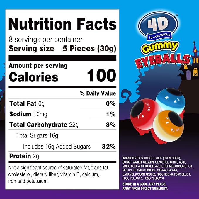 Amos Gummy Eyeball Halloween Candy Eye Candy Treats for Kids & Parties, 3D Gummy Eyeballs, Individually Wrapped,Sharing, 9oz Bag