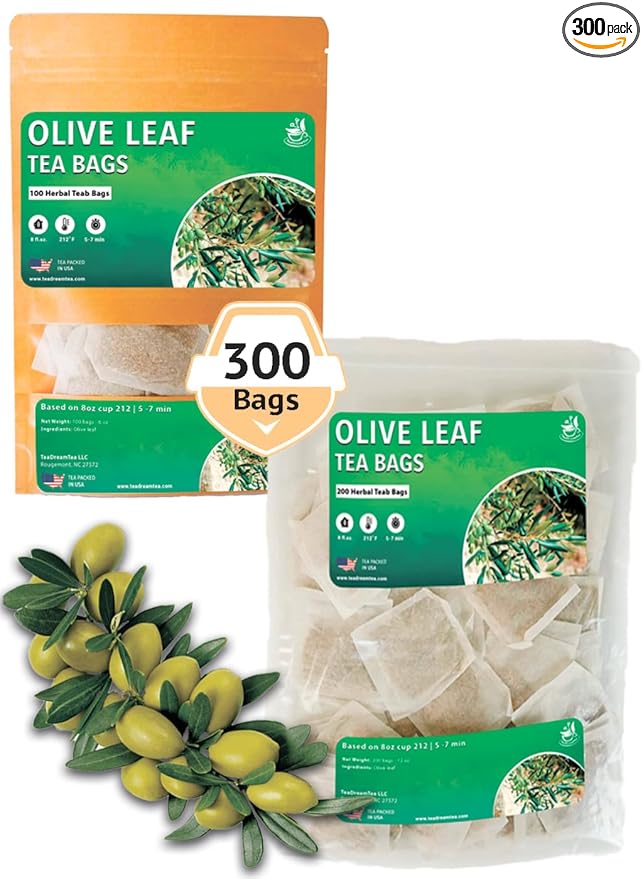 TeaDreamTea Olive Leaf Tea Bags - 300 Count, Natural Caffeine-Free | Herbal Tea for Blood Pressure | Antioxidant & Immune Support