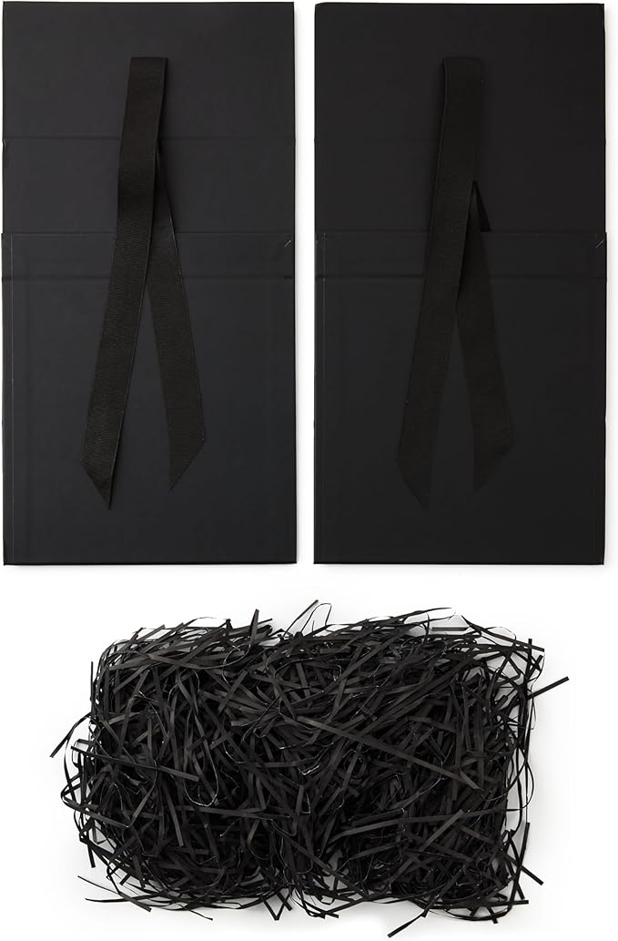 Hallmark Medium Gift Boxes with Bow and Shredded Paper Fill, Pack of 2 (Black 8 inch Box) for Weddings, Graduations, Birthdays, Father's Day, Groomsmen Gifts, All Occasion