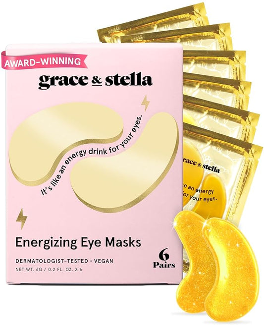 grace & stella Award Winning Under Eye Mask - Travel Size Toiletries - Bridal Shower Gifts - Gel Eye Patches for Dark Circles, Puffy Eyes, Wrinkles, Undereye Bags - Vegan - Self Care (6 Pairs, Gold)