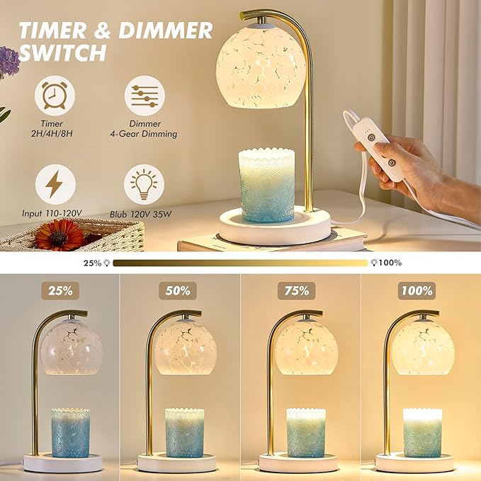 Candle Warmer Lamp Gifts for Women - Dimmable Scented Wax Melt Warmer with Timer - Housewarming Gifts for Home Bedroom Decor, Xmas Birthday Gifts for Mom, 2 Bulbs, White