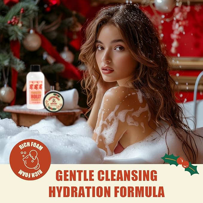 Christmas Bath Gift Set for Women, 5 PCS Bath and Body Gift Set,Holiday Stocking Stuffers with Shower Gel, Body Lotion, Mini Towel,Birthday Gifts for Women