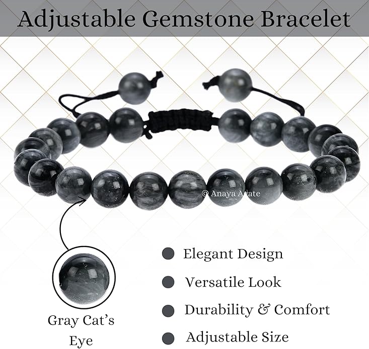 Energy Protection Crystal Handmade Adjustable Bead Bracelet Perfect for Men, Women’s Gift - Gemstone Healing Stretch Bracelet Pulsera Para Hombre Mujer Stocking Stuffer