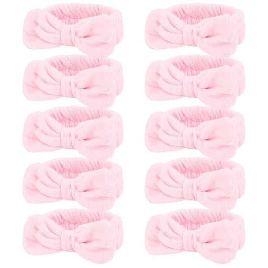 10 Pack Spa Headband for Washing Face Pink Skincare Headbands Bulk for Women Girls Soft Coral Fleece Hairband Cute Bow Headbands for Washing Face Makeup