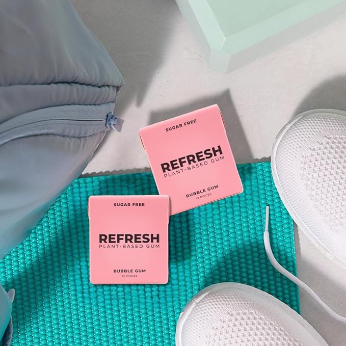 Refresh Gum, Xylitol, Natural, Sugar Free, Chewing Gum, Plastic Free, Natural Flavors & Organic Ingredients, Non GMO, Gluten Free, Vegan, 12 Count (Pack of 5), Bubble Gum